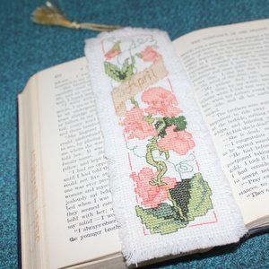 Bookmark APRIL - SWEET PEA Hand Stitched Flower of the Month Bookmark